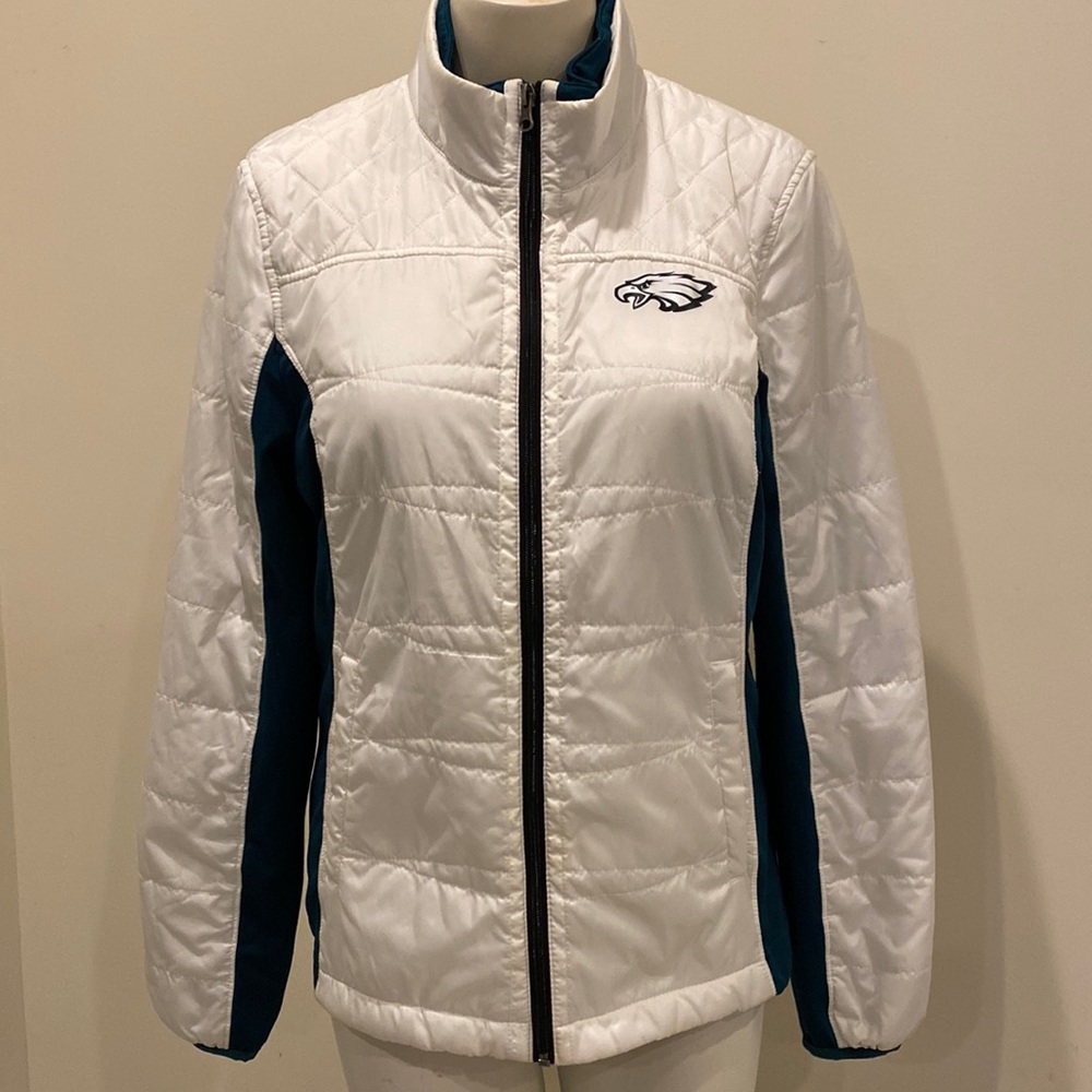 NFL G-III Philadelphia Eagles White Green Front Zip Jacket with Pockets sz M